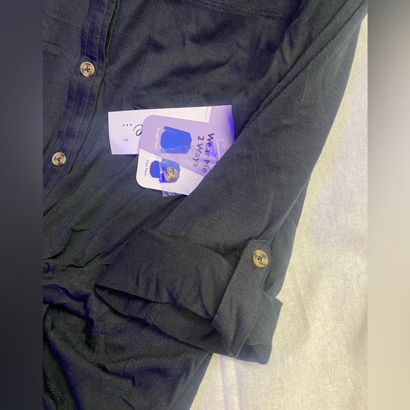 Ladies black button up with tie, folding sleeve with button, NWT, multiple sizes - Picture 2 of 4